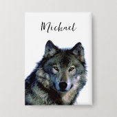Wolf Portrait Jouw naam Custom Handschrift Button (Voorkant)