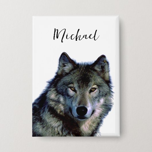 Wolf Portrait Jouw naam Custom Handschrift Button (Voorkant)