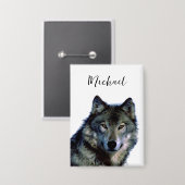 Wolf Portrait Jouw naam Custom Handschrift Button (Voorkant / Achterkant)