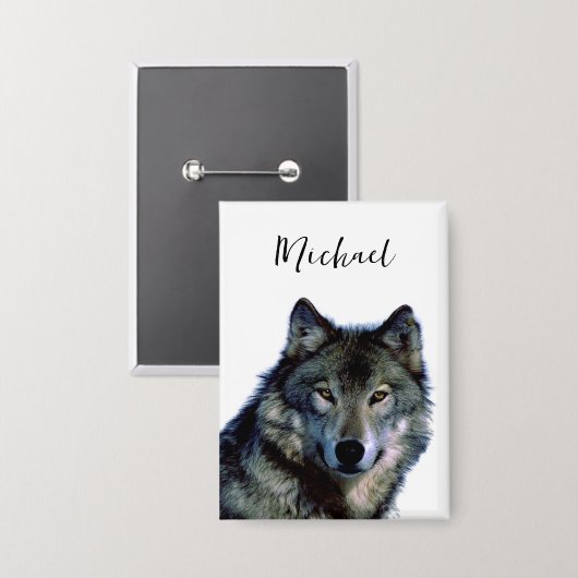 Wolf Portrait Jouw naam Custom Handschrift Button (Voorkant / Achterkant)
