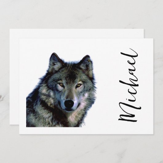 Wolf Portrait Jouw naam Custom Handschrift Feestdagenkaart (Voorkant / Achterkant)