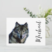Wolf Portrait Jouw naam Custom Handschrift Feestdagenkaart (Staand voorkant)