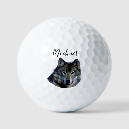 Wolf Portrait Jouw naam Custom Handschrift Golfballen (Voorkant)