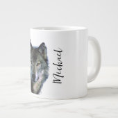 Wolf Portrait Jouw naam Custom Handschrift Grote Koffiekop (Voorkant rechts)