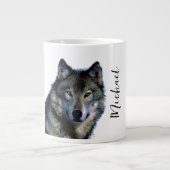 Wolf Portrait Jouw naam Custom Handschrift Grote Koffiekop (Voorkant)