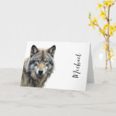 Wolf Portrait Jouw naam Custom Handschrift Kaart (Gele Bloem)