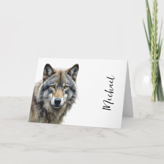 Wolf Portrait Jouw naam Custom Handschrift Kaart (Voorkant)