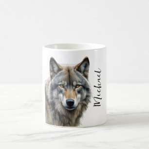 Wolf Portrait Jouw naam Custom Handschrift Koffiemok