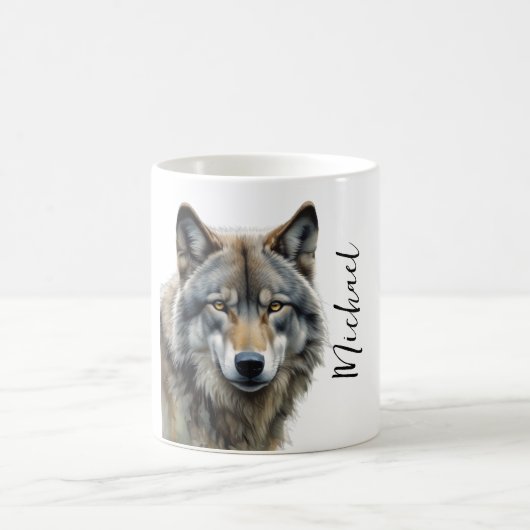 Wolf Portrait Jouw naam Custom Handschrift Koffiemok (Center)