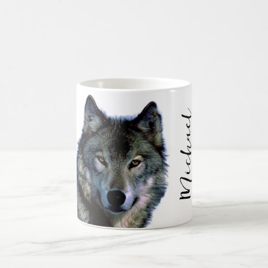 Wolf Portrait Jouw naam Custom Handschrift Koffiemok (Center)