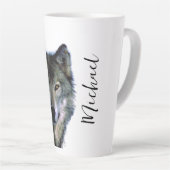 Wolf Portrait Jouw naam Custom Handschrift Latte Mok (Rechterhoek)