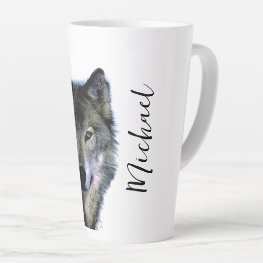 Wolf Portrait Jouw naam Custom Handschrift Latte Mok (Rechterhoek)