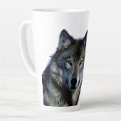 Wolf Portrait Jouw naam Custom Handschrift Latte Mok (Linkerhoek)