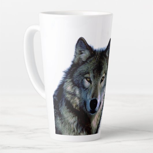 Wolf Portrait Jouw naam Custom Handschrift Latte Mok (Linkerhoek)