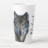 Wolf Portrait Jouw naam Custom Handschrift Latte Mok (Voorkant)