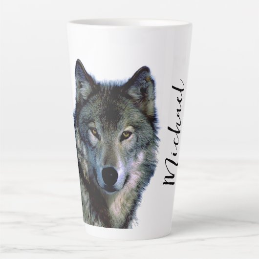 Wolf Portrait Jouw naam Custom Handschrift Latte Mok (Voorkant)