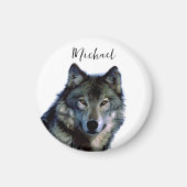 Wolf Portrait Jouw naam Custom Handschrift Magneet (Voorkant)