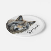 Wolf Portrait Jouw naam Custom Handschrift Papieren Bordje (Gekanteld)