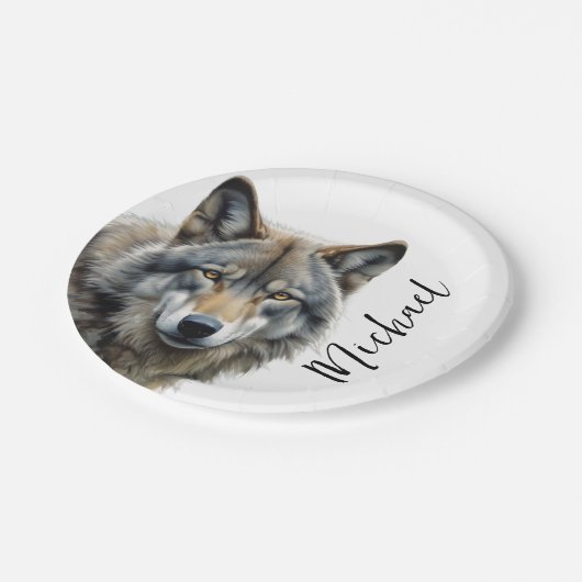Wolf Portrait Jouw naam Custom Handschrift Papieren Bordje (Gekanteld)