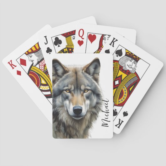 Wolf Portrait Jouw naam Custom Handschrift Pokerkaarten (Achterkant)