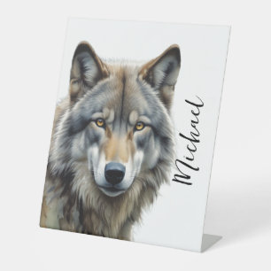Wolf Portrait Jouw naam Custom Handschrift Reclamebord Met Voetstuk