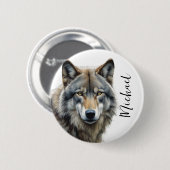 Wolf Portrait Jouw naam Custom Handschrift Ronde Button 5,7 Cm (Voorkant /achterkant)