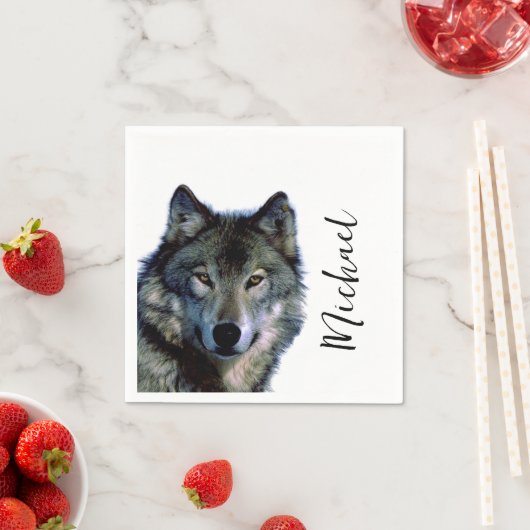 Wolf Portrait Jouw naam Custom Handschrift Servet (Insitu)