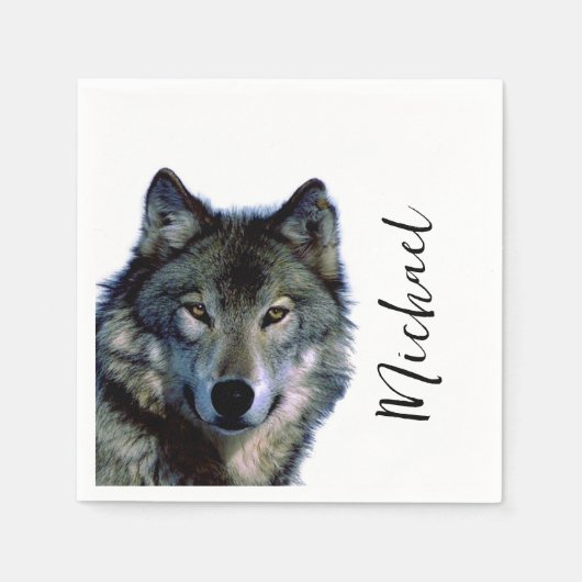 Wolf Portrait Jouw naam Custom Handschrift Servet (Voorkant)