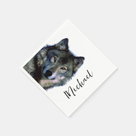 Wolf Portrait Jouw naam Custom Handschrift Servet (Hoek)