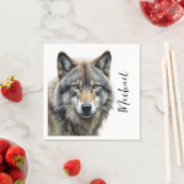 Wolf Portrait Jouw naam Custom Handschrift Servet (Insitu)