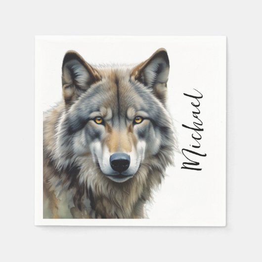 Wolf Portrait Jouw naam Custom Handschrift Servet (Voorkant)