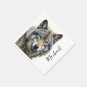 Wolf Portrait Jouw naam Custom Handschrift Servet (Hoek)