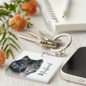 Wolf Portrait Jouw naam Custom Handschrift Sleutelhanger (Voorkant Rechts)