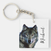 Wolf Portrait Jouw naam Custom Handschrift Sleutelhanger (voorkant)