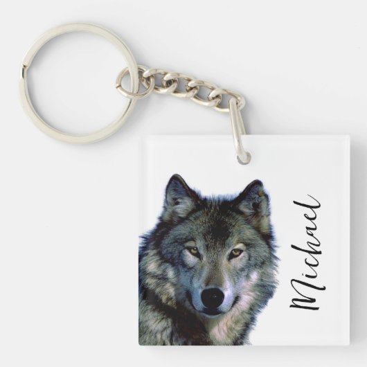 Wolf Portrait Jouw naam Custom Handschrift Sleutelhanger (voorkant)