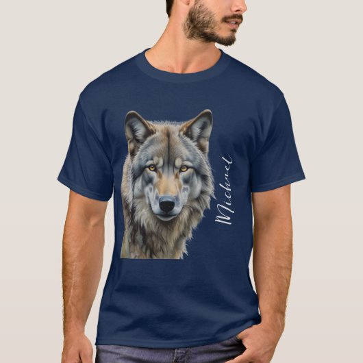 Wolf Portrait Jouw naam Custom Handschrift T-shirt (Voorkant)