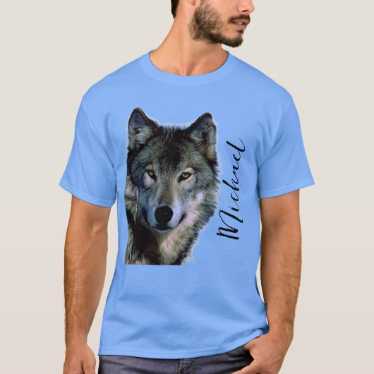 Wolf Portrait Jouw naam Custom Handschrift T-shirt (Voorkant)