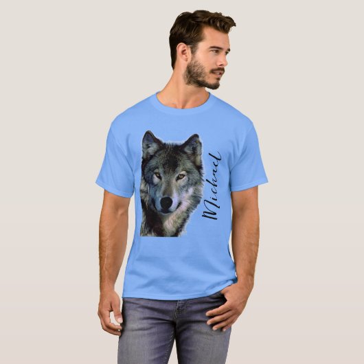 Wolf Portrait Jouw naam Custom Handschrift T-shirt (Voorkant volledig)