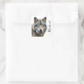 Wolf Portrait Jouw naam Custom Handschrift Vierkante Sticker (Tas)