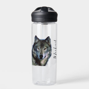 Wolf Portrait Jouw naam Custom Handschrift Waterfles