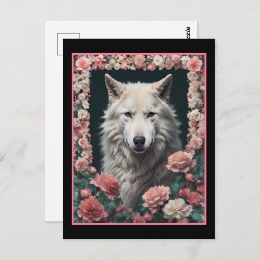 Wolf portrait with flowers briefkaart (Voorkant / Achterkant)