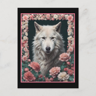 Wolf portrait with flowers briefkaart