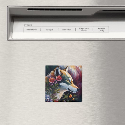 Wolf Portret Bloemenkunst Magneet (Insitu (Vaatwasser))