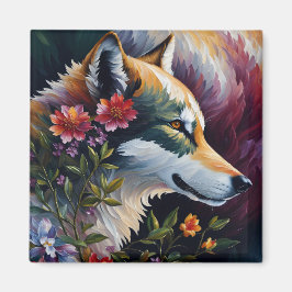 Wolf Portret Bloemenkunst Magneet