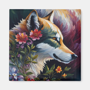 Wolf Portret Bloemenkunst Magneet