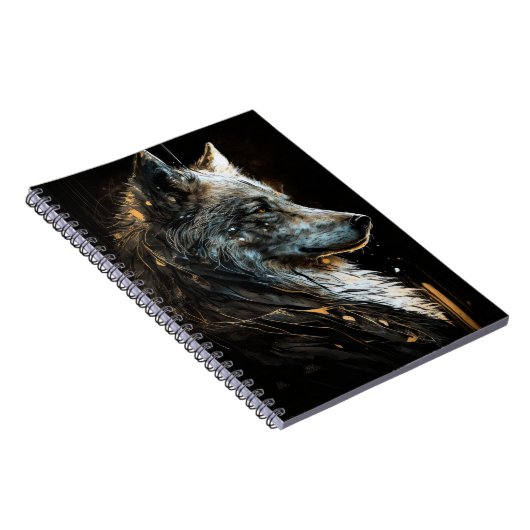 Wolf Portret Dier Natuur Wildlife Donker Schilderi Notitieboek (Rechterzijde)
