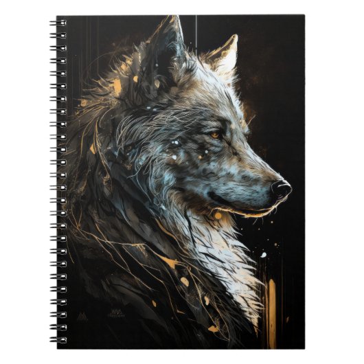 Wolf Portret Dier Natuur Wildlife Donker Schilderi Notitieboek (Voorkant)