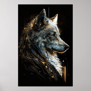 Wolf Portret Dier Natuur Wildlife Donker Schilderi Poster