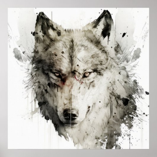 Wolf Portret Dier Schilderen Wildlife Forest Poster (Voorkant)