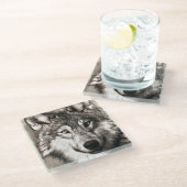 Wolf portret glazen onderzetter (Schuin)